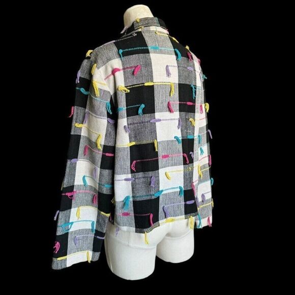 VTG 90s Lifestyle Checkered Colorful Jacket Coat Button Up Sz M 100% Cotton - Picture 4 of 11